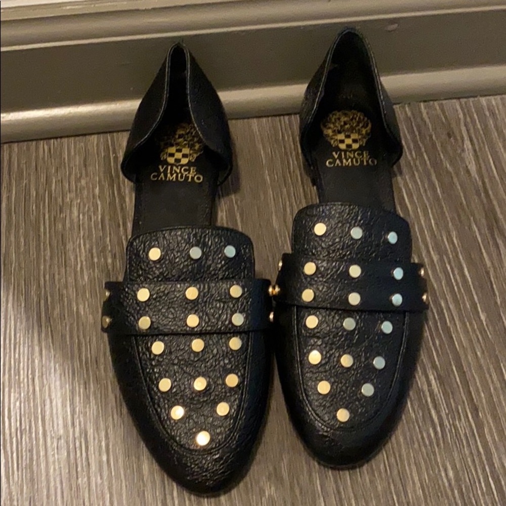 Vince Camuto Black Studded Flat Loafers